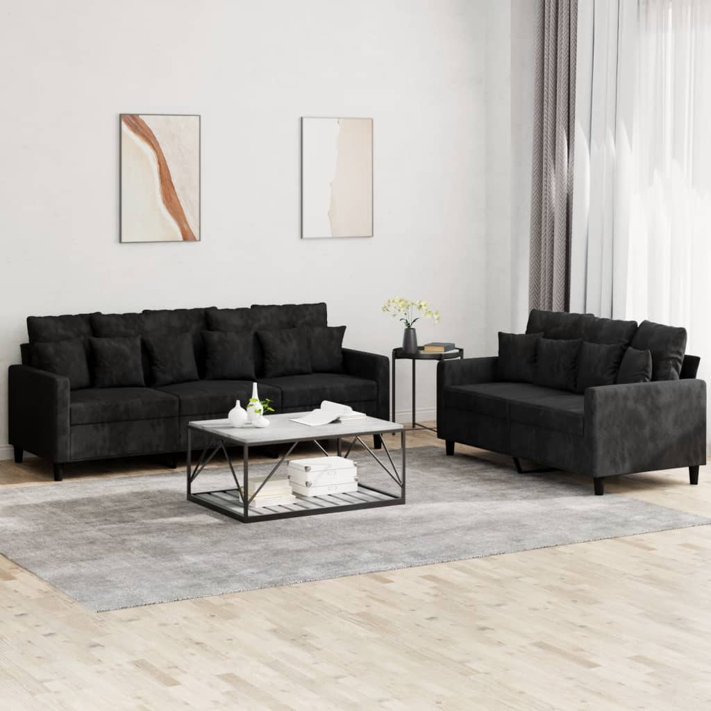 vidaXL 2 Piece Sofa Set with Cushions Black Velvet