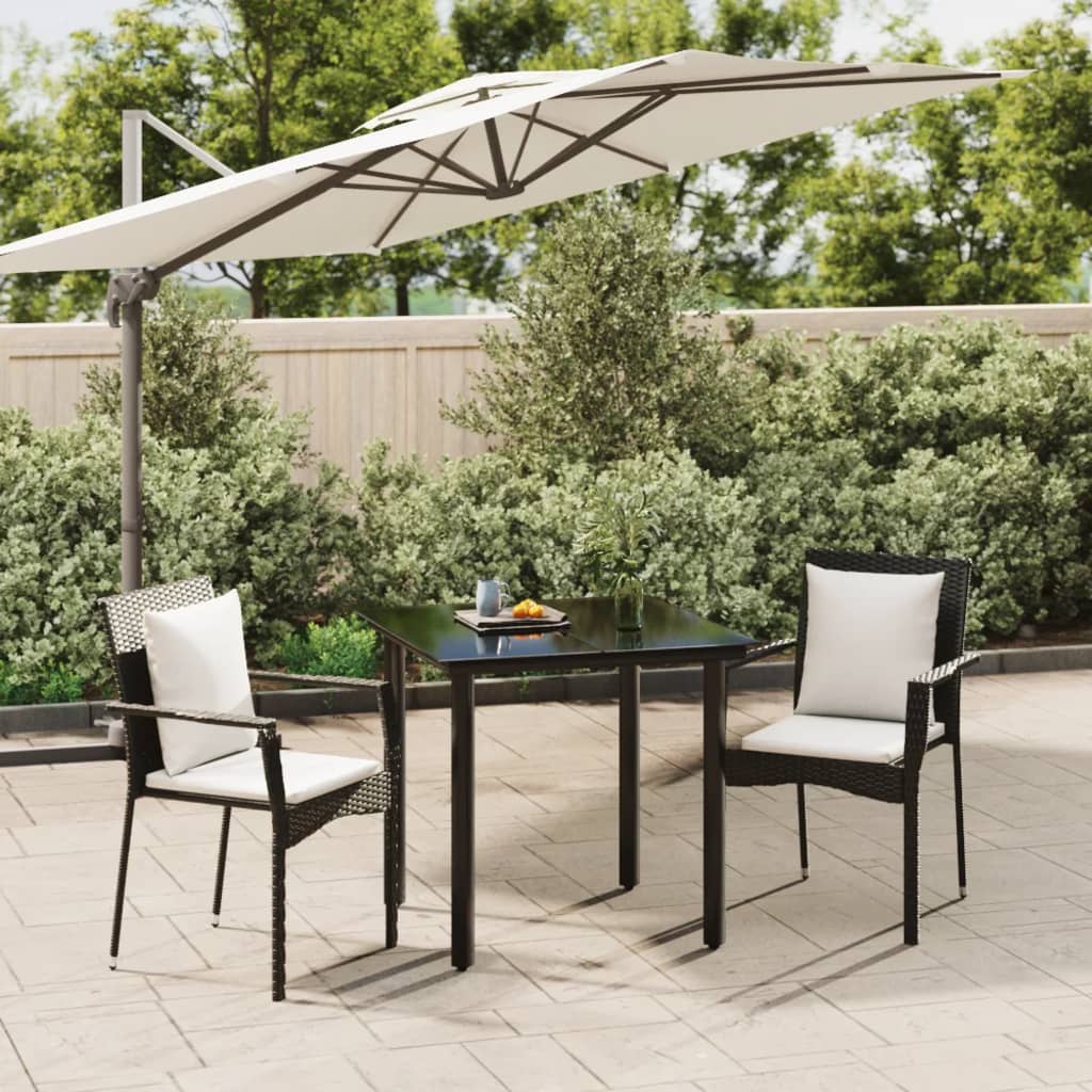 vidaXL 3 Piece Garden Dining Set with Cushions Black Poly Rattan