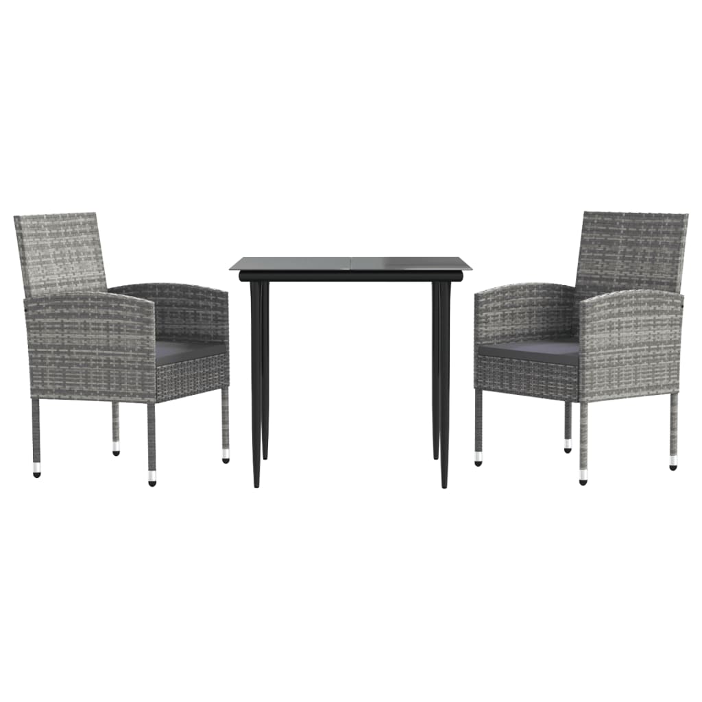 vidaXL 3 Piece Garden Dining Set Grey and Black Poly Rattan and Steel