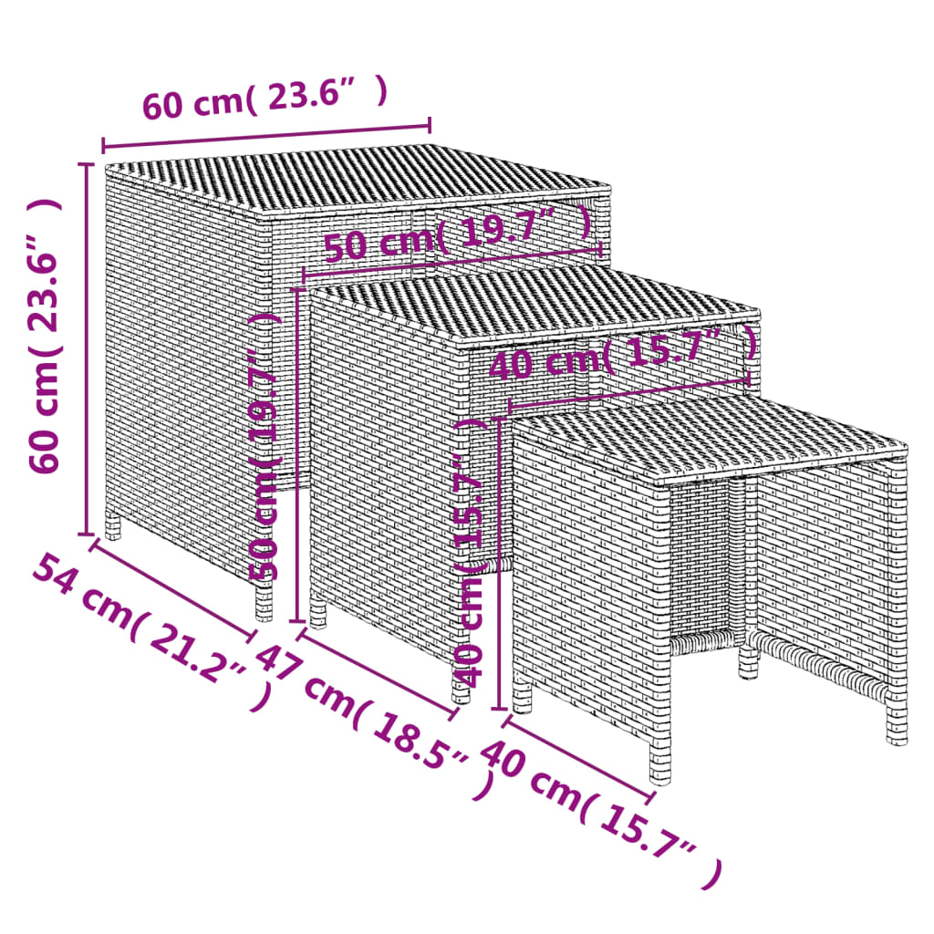 vidaXL Nesting Tables 3 pcs Brown Poly Rattan