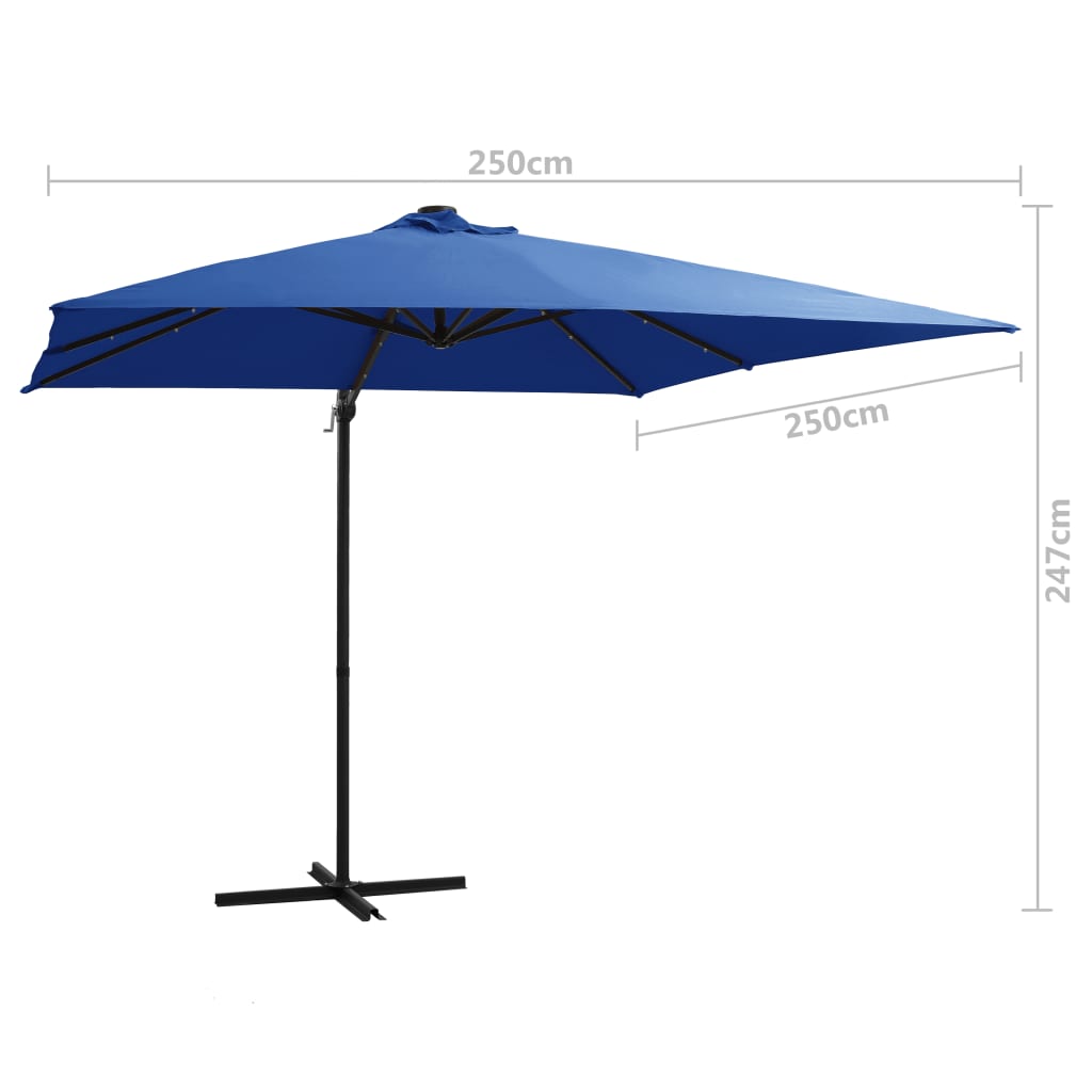 vidaXL Cantilever Garden Parasol with LED lights and Steel Pole 250x250 cm Azure Blue