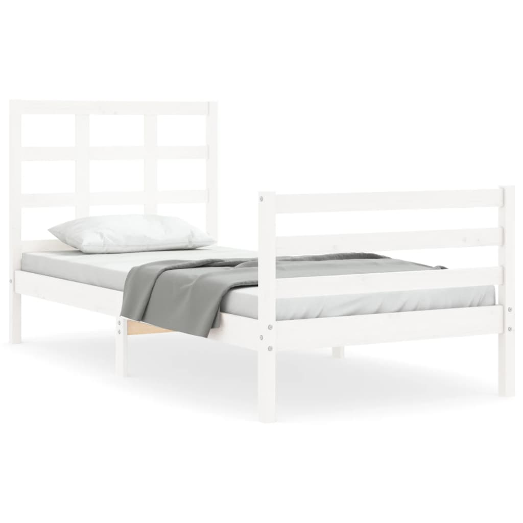 vidaXL Bed Frame without Mattress White Single Solid Wood