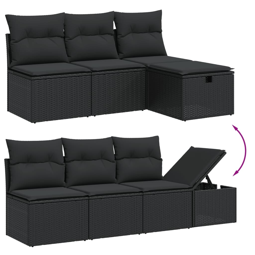 vidaXL 8 Piece Garden Sofa Set with Cushions Black Poly Rattan