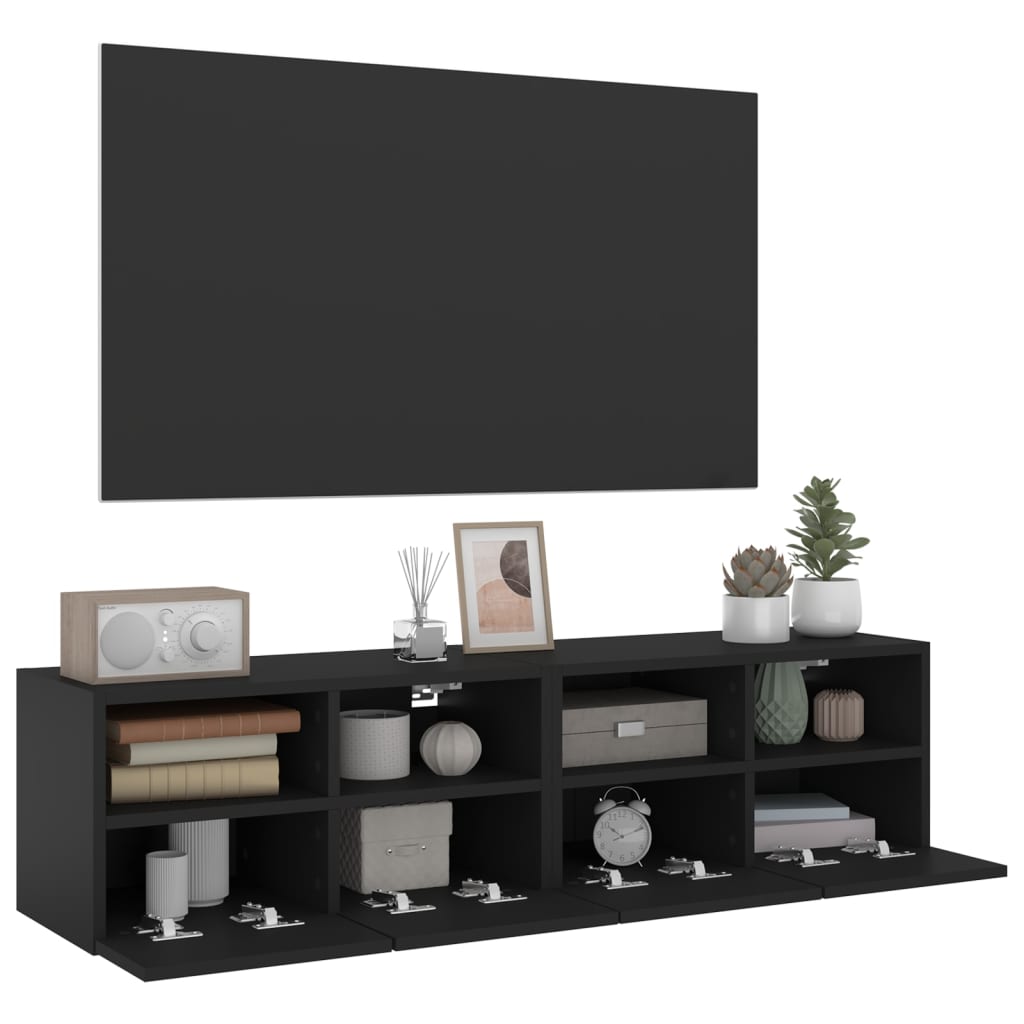 vidaXL TV Wall Cabinets 2 pcs Black 60x30x30 cm Engineered Wood