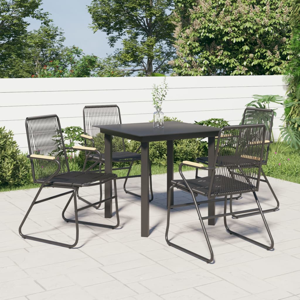 vidaXL 5 Piece Garden Dining Set Black PVC Rattan