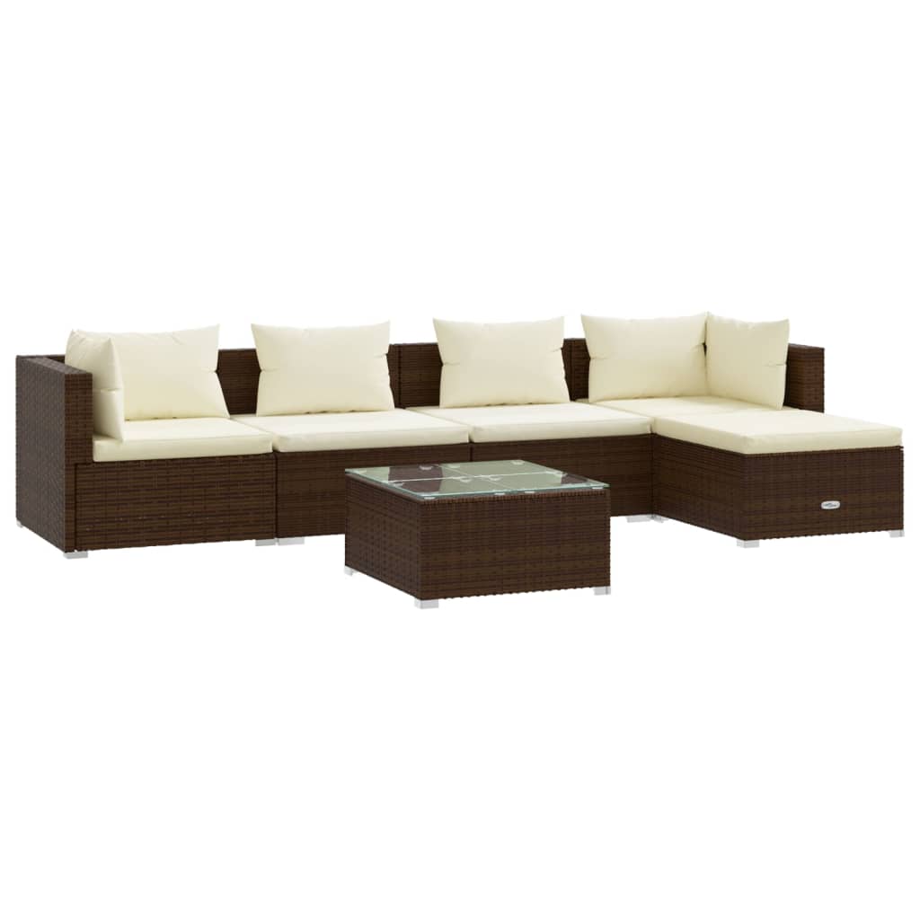 vidaXL 6 Piece Garden Lounge Set with Cushions Poly Rattan Brown