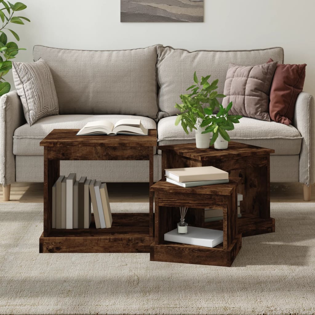 vidaXL Coffee Tables 3 pcs Smoked Oak Engineered Wood