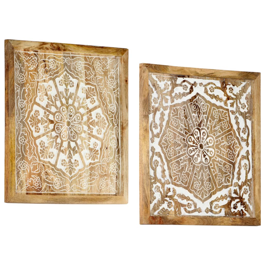 vidaXL Hand-Carved Wall Panels 2 pcs Solid Mango Wood 60x60x2.5 cm