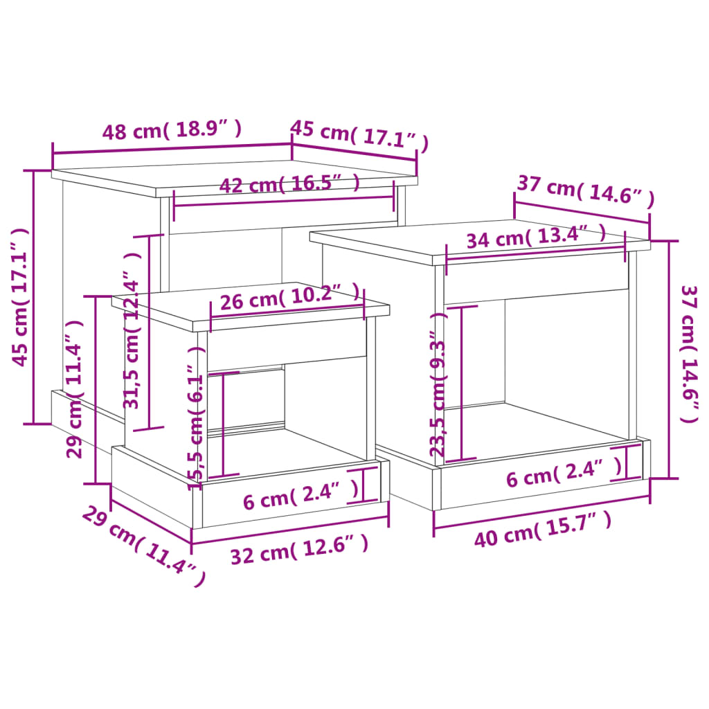 vidaXL Coffee Tables 3 pcs Smoked Oak Engineered Wood