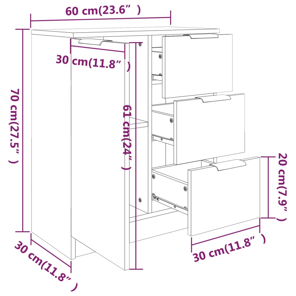 vidaXL Sideboards 2 pcs Concrete Grey 60x30x70 cm Engineered Wood