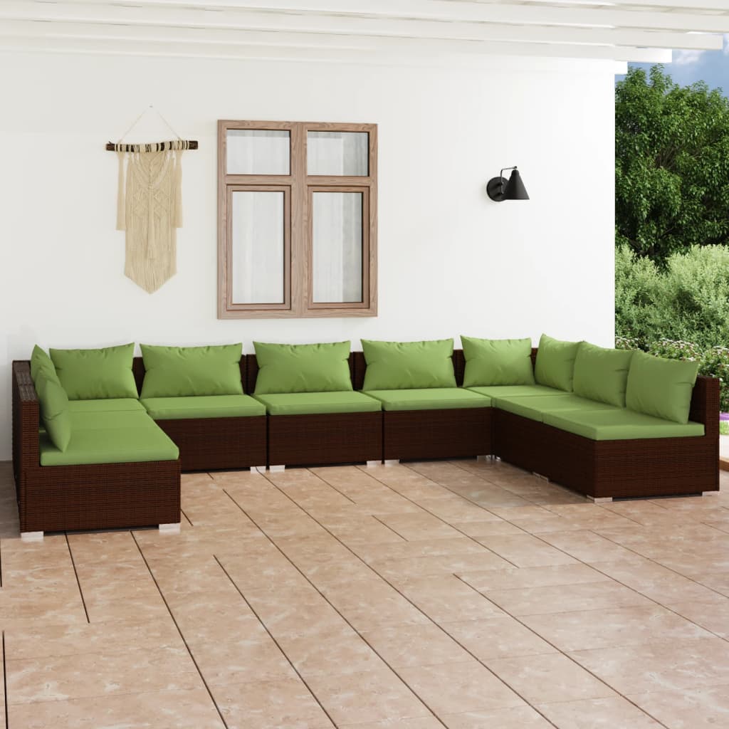 vidaXL 9 Piece Garden Lounge Set with Cushions Poly Rattan Brown