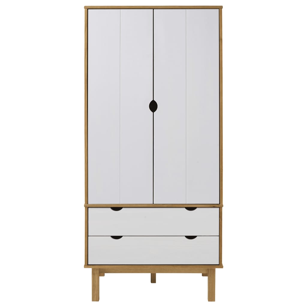 vidaXL Wardrobe OTTA Brown and White 76.5x53x172 cm Solid Wood Pine