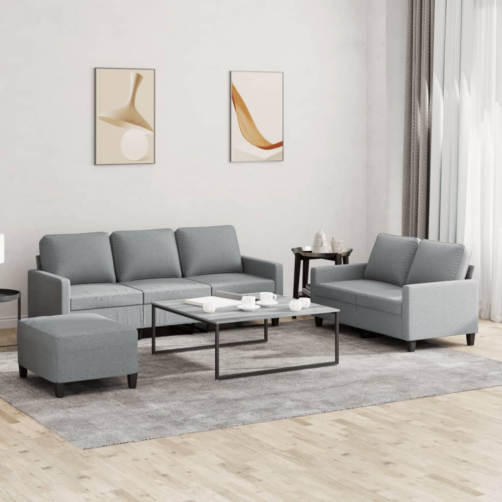 vidaXL 3 Piece Sofa Set with Cushions Light Grey Fabric