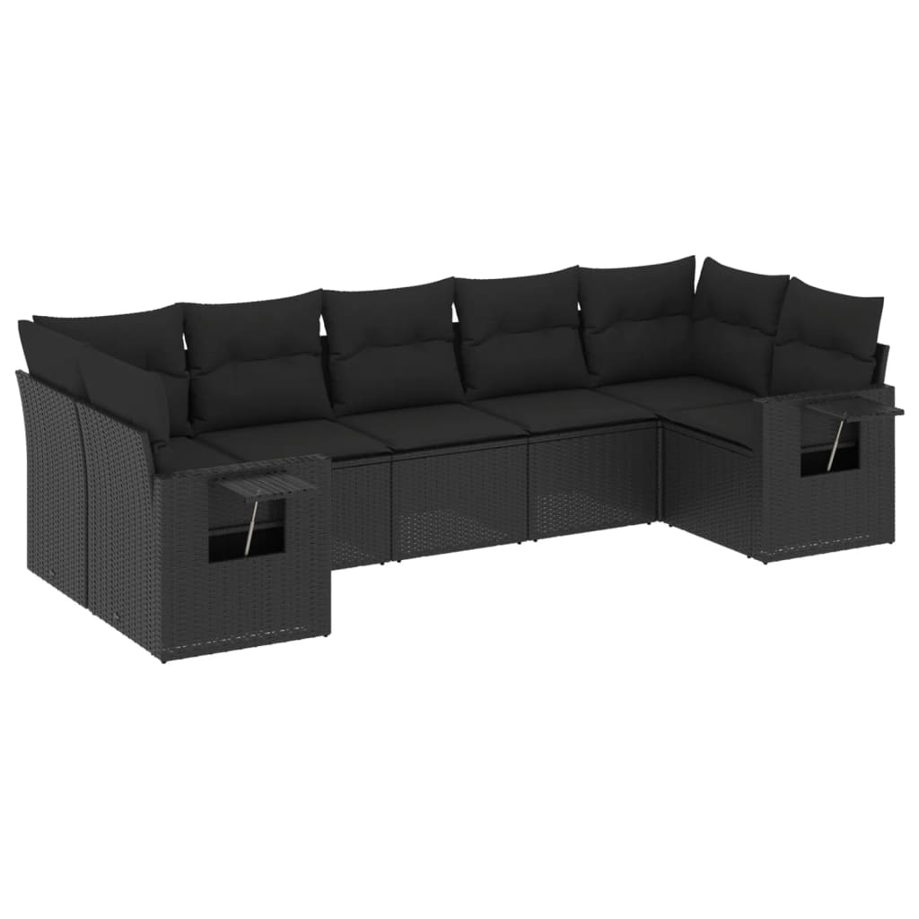 vidaXL 7 Piece Garden Sofa Set with Cushions Black Poly Rattan