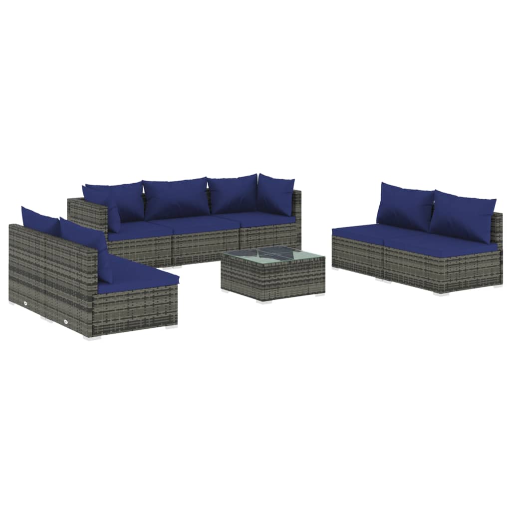 vidaXL 8 Piece Garden Lounge Set with Cushions Poly Rattan Grey