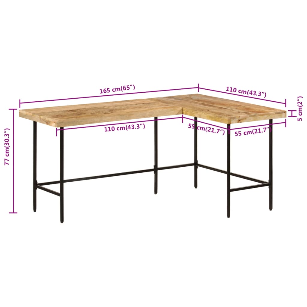 vidaXL Desk 165x110x77 cm Solid Wood Mango and Iron