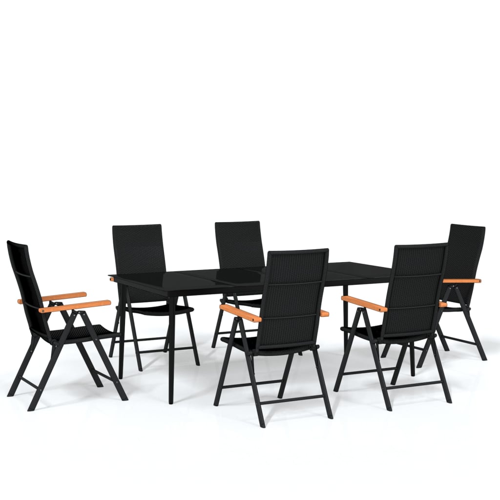 vidaXL 7 Piece Garden Dining Set Black