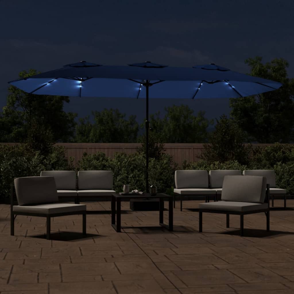 vidaXL Double-Head Garden Parasol with LEDs Azure Blue 449x245 cm