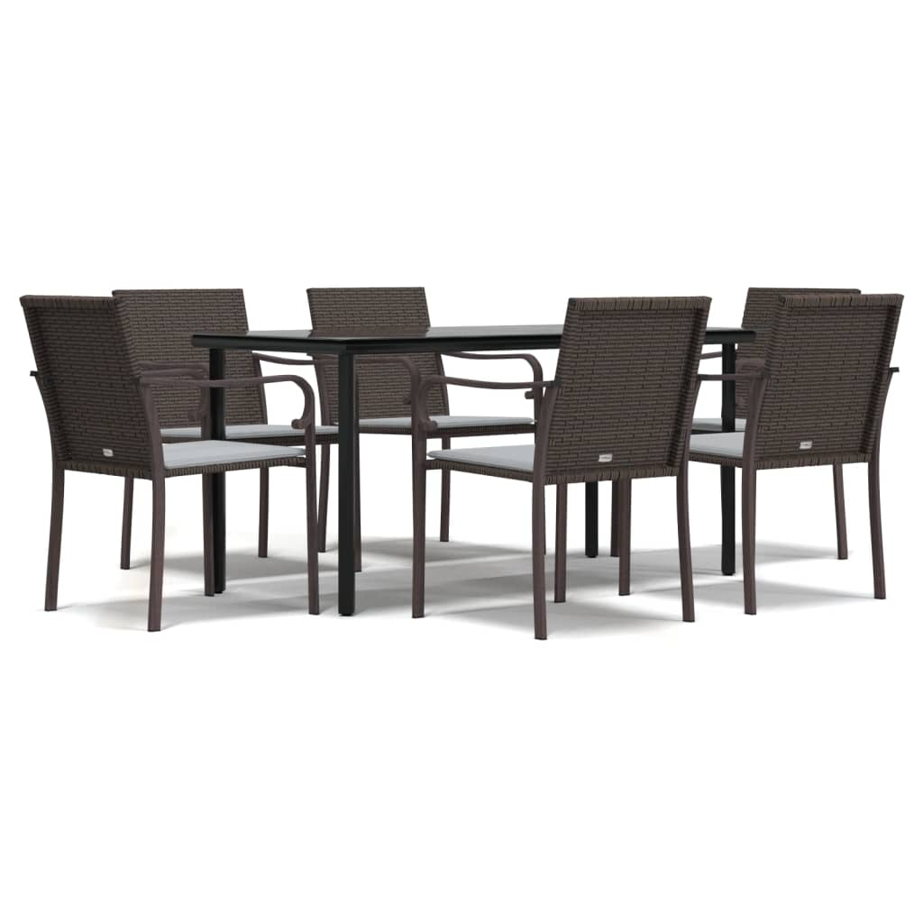 vidaXL 7 Piece Garden Dining Set with Cushions Poly Rattan and Steel