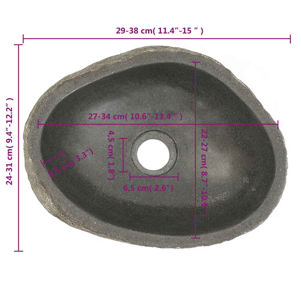 vidaXL Basin River Stone Oval (29-38)x(24-31) cm