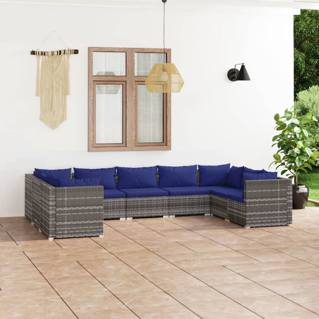 vidaXL 9 Piece Garden Lounge Set with Cushions Poly Rattan Grey