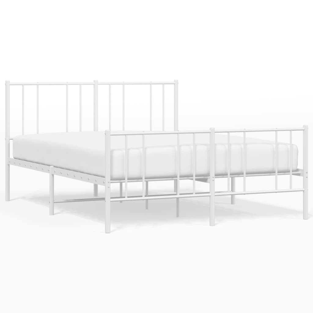 vidaXL Metal Bed Frame without Mattress with Footboard White 135x190 cm Double