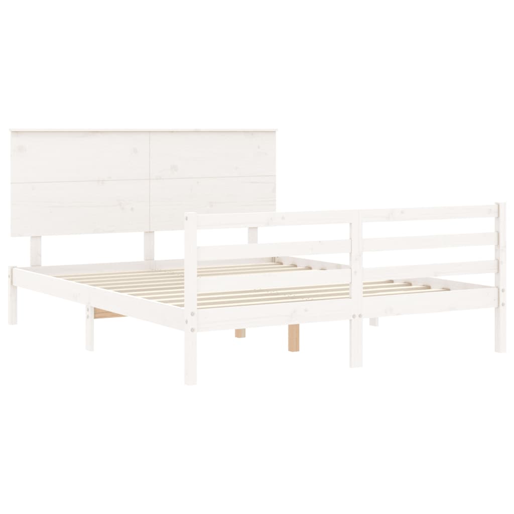 vidaXL Bed Frame without Mattress White King Size Solid Wood