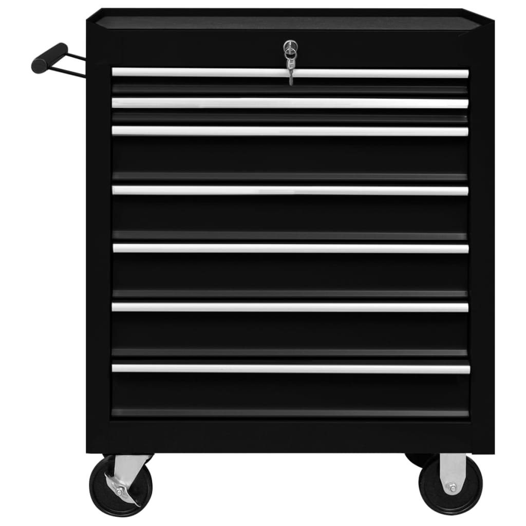 vidaXL Workshop Tool Trolley with 7 Drawers Black