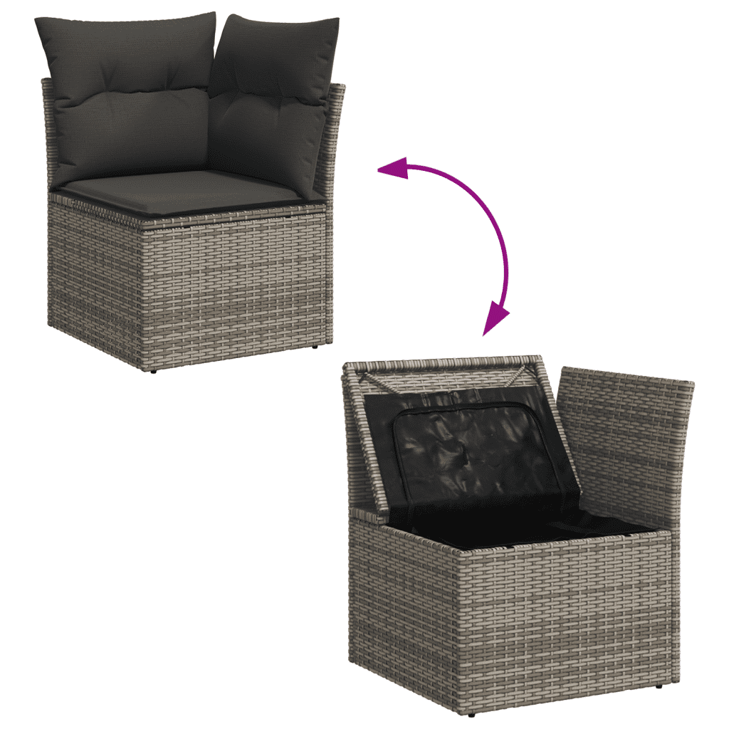 vidaXL 9 Piece Garden Sofa Set with Cushions Grey Poly Rattan