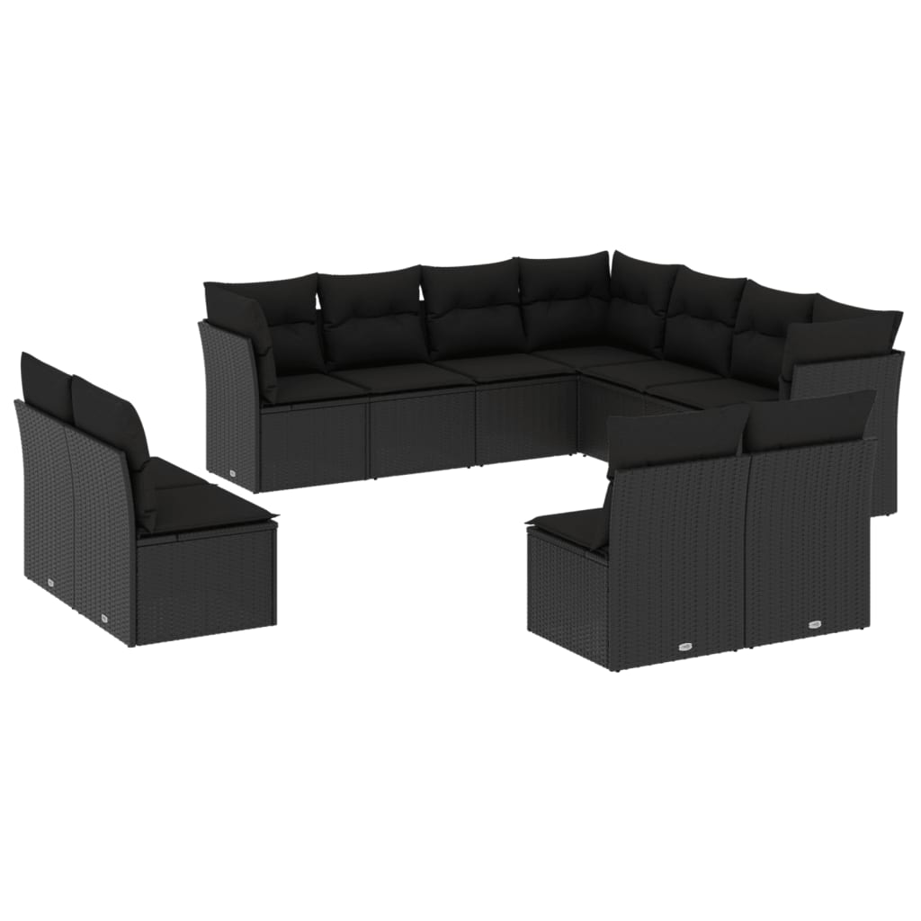 vidaXL 11 Piece Garden Sofa Set with Cushions Black Poly Rattan