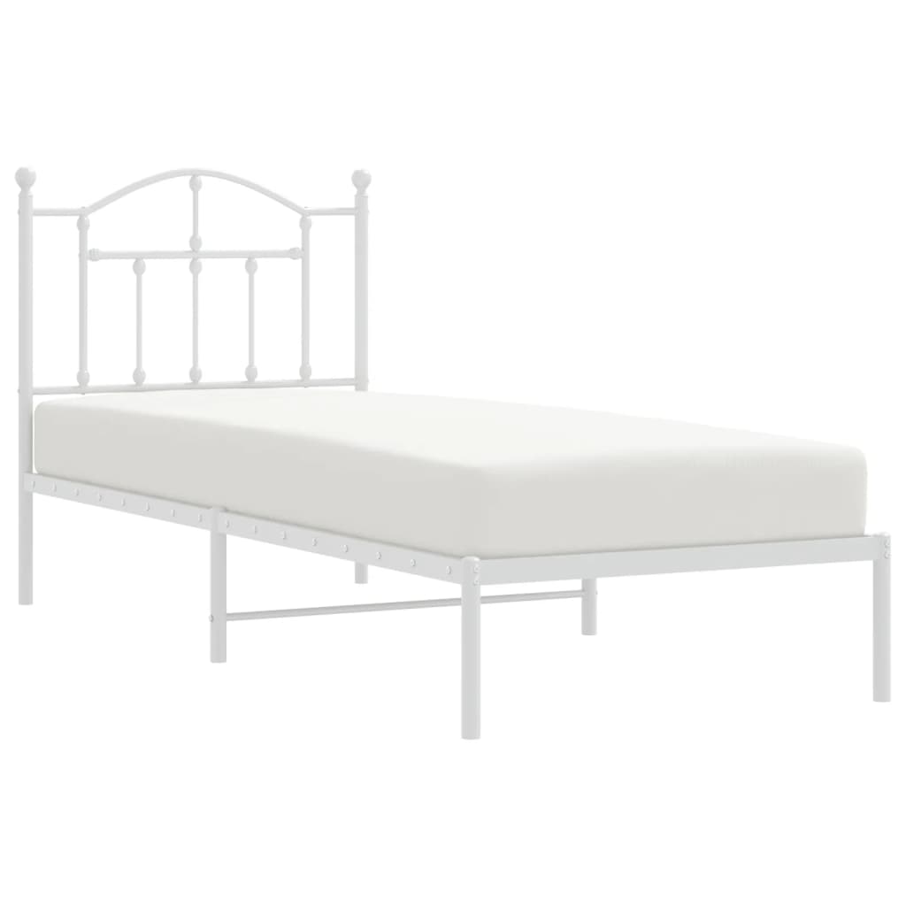 vidaXL Metal Bed Frame without Mattress with Headboard White 90x190 cm Single