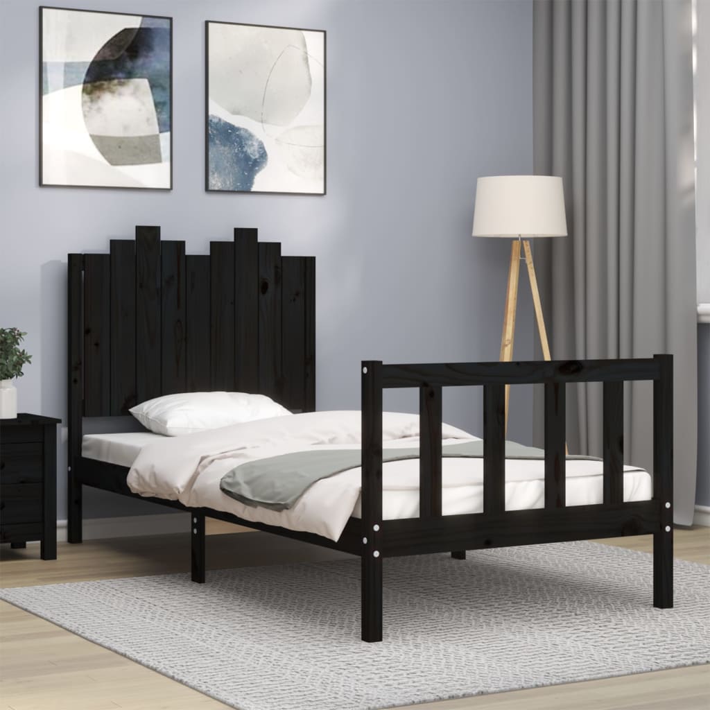 vidaXL Bed Frame without Mattress Black 90x190 cm Single Solid Wood Pine