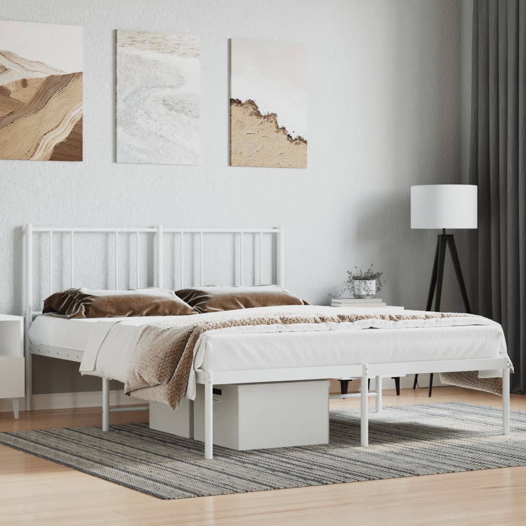 vidaXL Metal Bed Frame without Mattress with Headboard White 135x190 cm Double