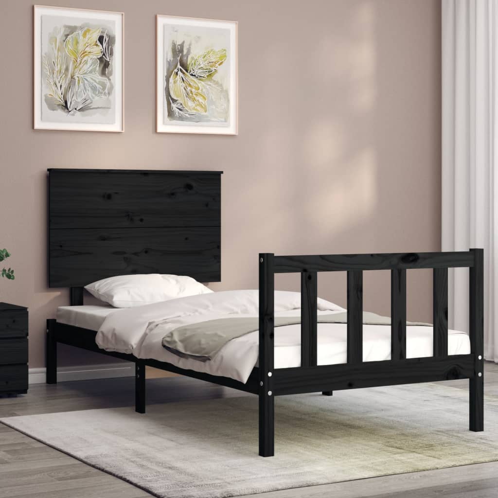 vidaXL Bed Frame without Mattress Black Single Solid Wood Pine