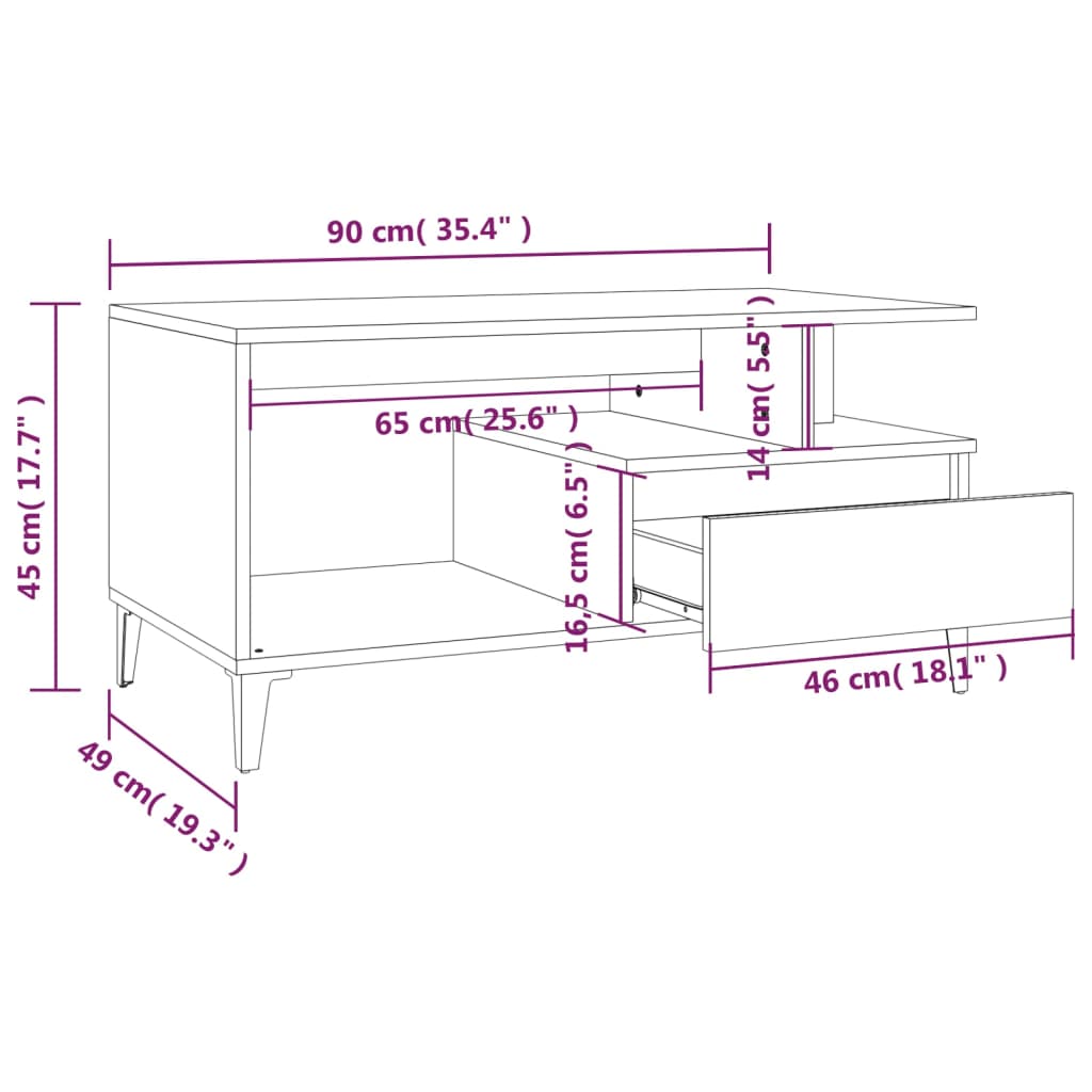 vidaXL Coffee Table Black 90x49x45 cm Engineered Wood