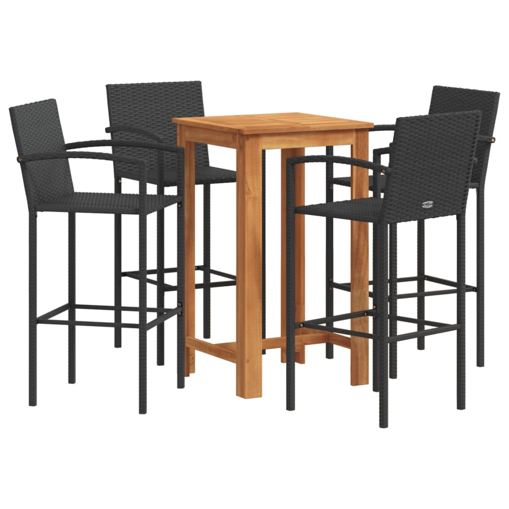 vidaXL 5 Piece Garden Bar Set Black Solid Wood Acacia and Poly Rattan