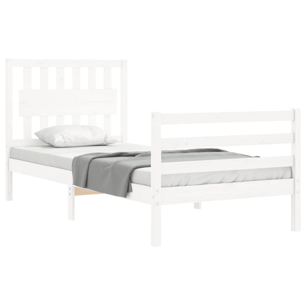 vidaXL Bed Frame without Mattress White Single Solid Wood