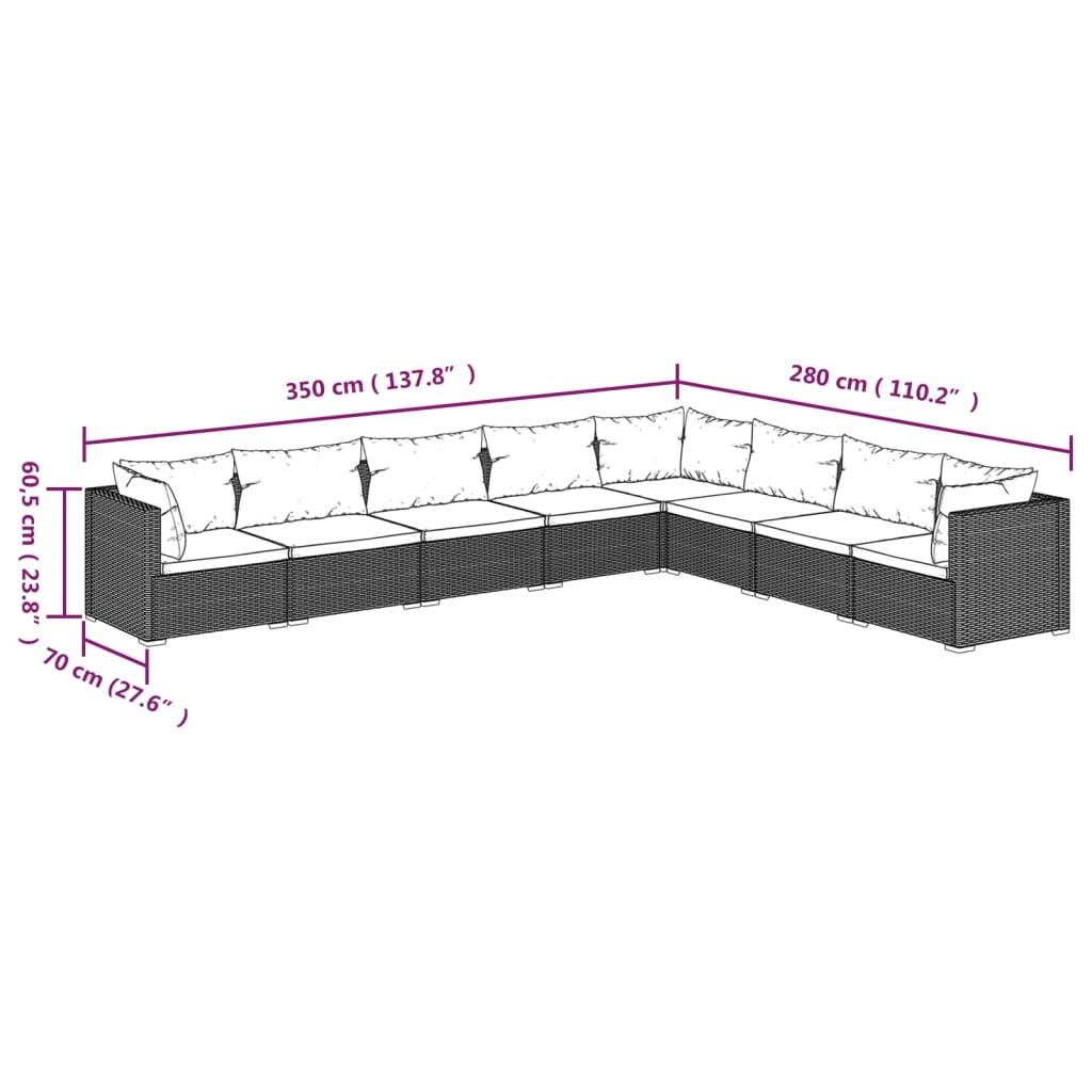 vidaXL 8 Piece Garden Lounge Set with Cushions Poly Rattan Grey