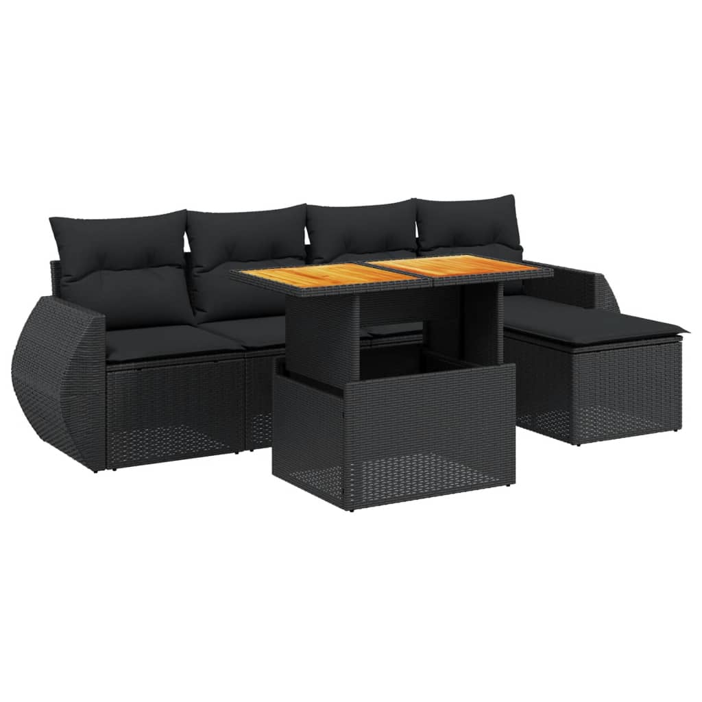 vidaXL 6 Piece Garden Sofa Set with Cushions Black Poly Rattan