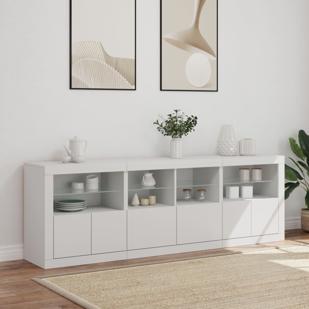 vidaXL Sideboard with LED Lights White 202x37x67 cm