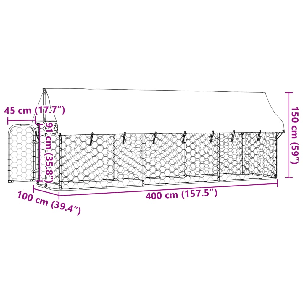 vidaXL Outdoor Dog Kennel with Roof 400x100x150 cm