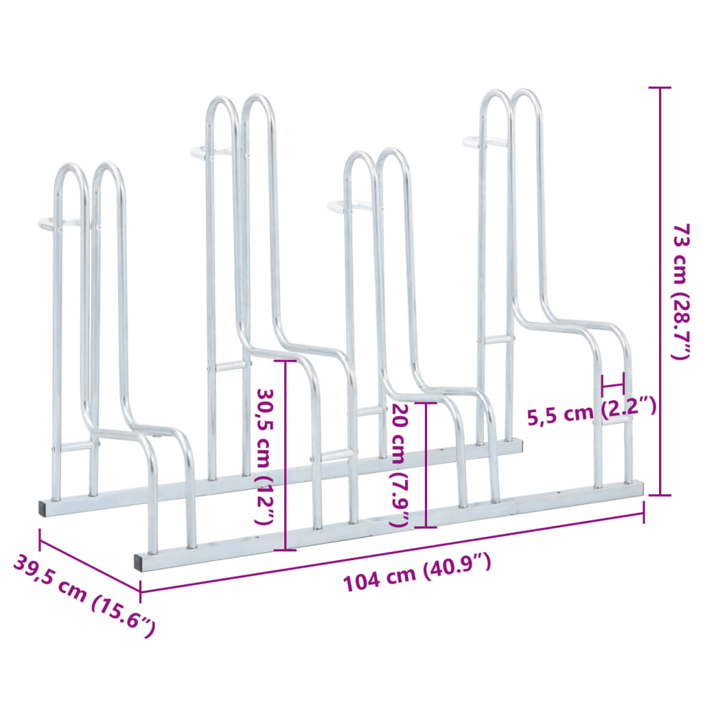 vidaXL Bicycle Stand for 4 Bikes Floor Freestanding Galvanised Steel