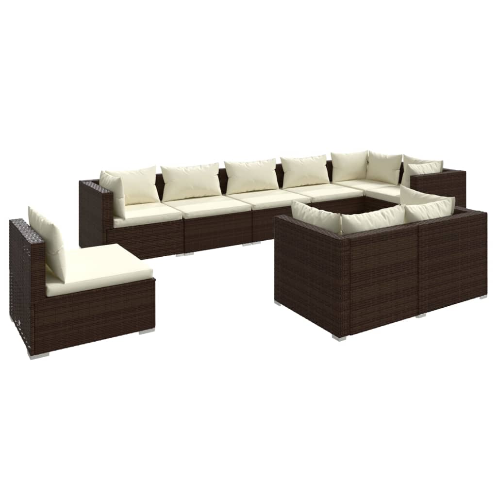 vidaXL 9 Piece Garden Lounge Set with Cushions Poly Rattan Brown