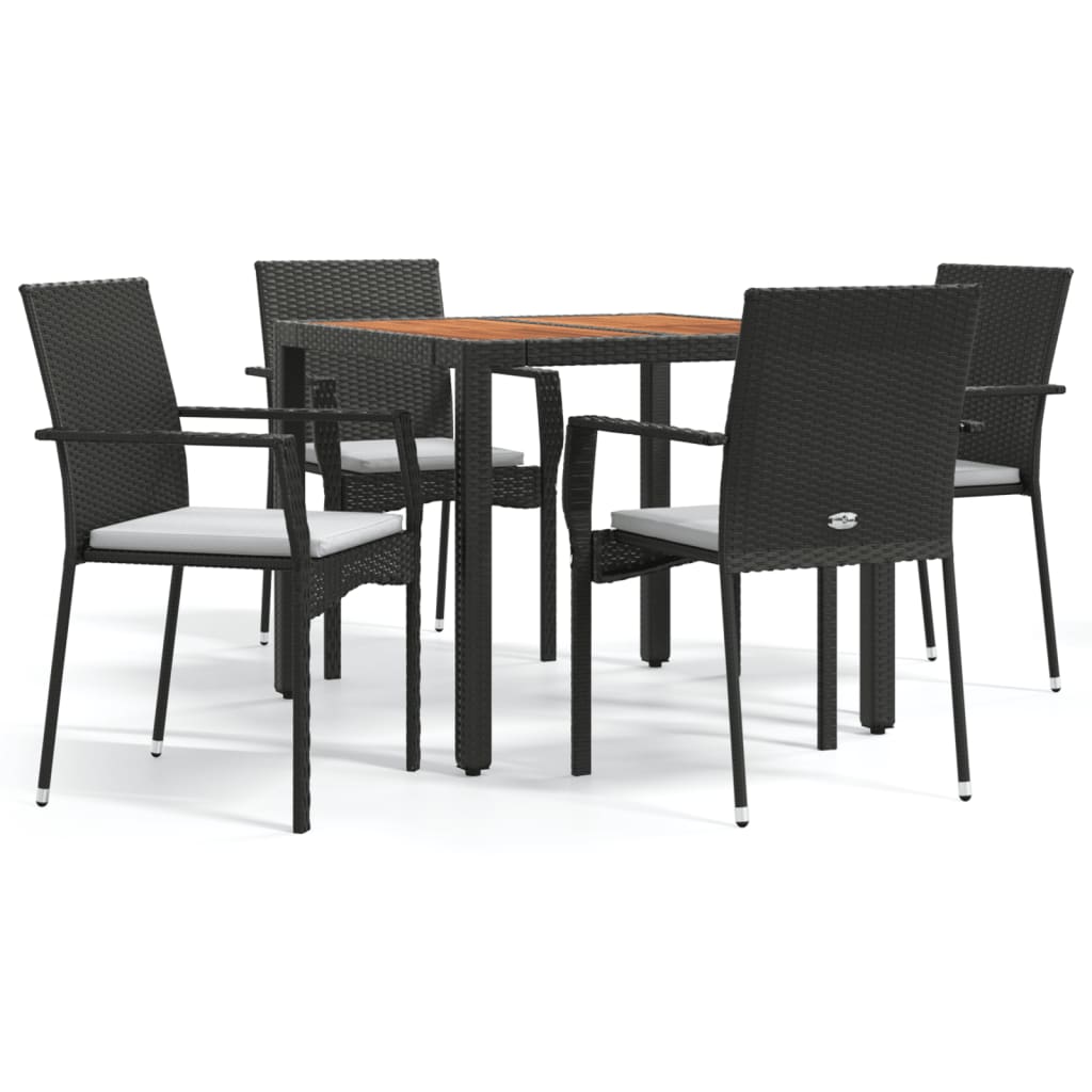 vidaXL 5 Piece Garden Dining Set with Cushions Black Poly Rattan