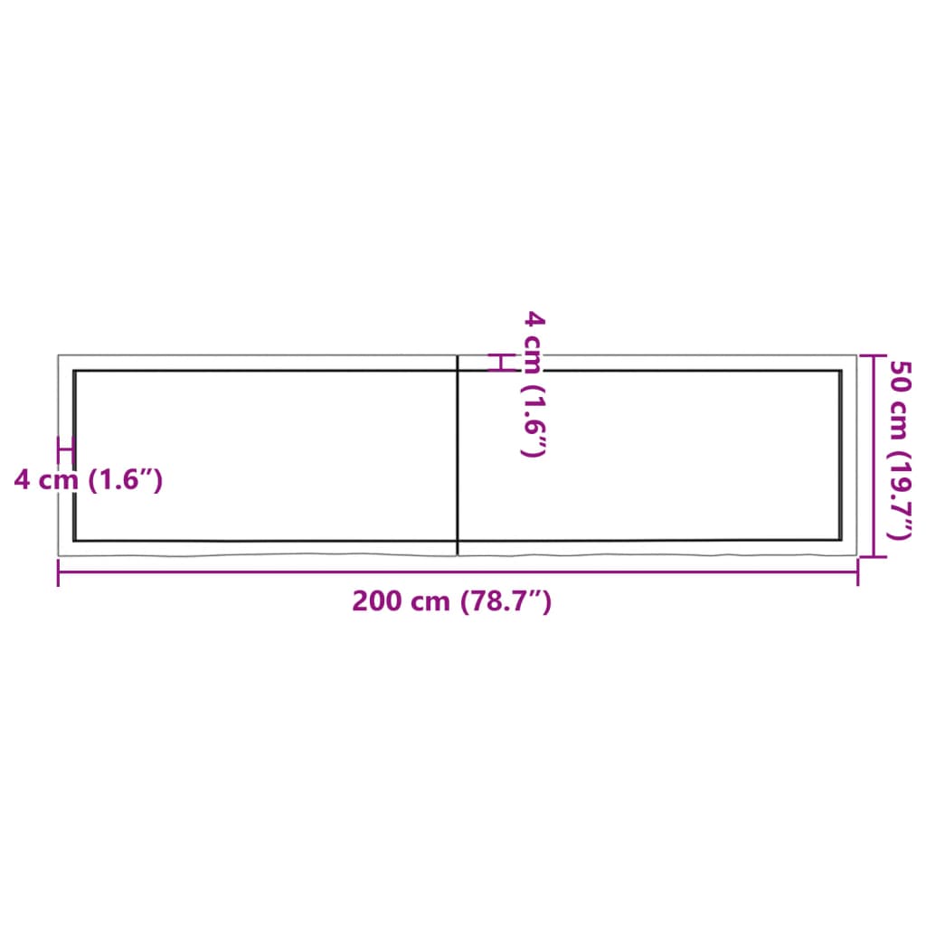 vidaXL Wall Shelf Light Brown 200x50x(2-4) cm Treated Solid Wood Oak