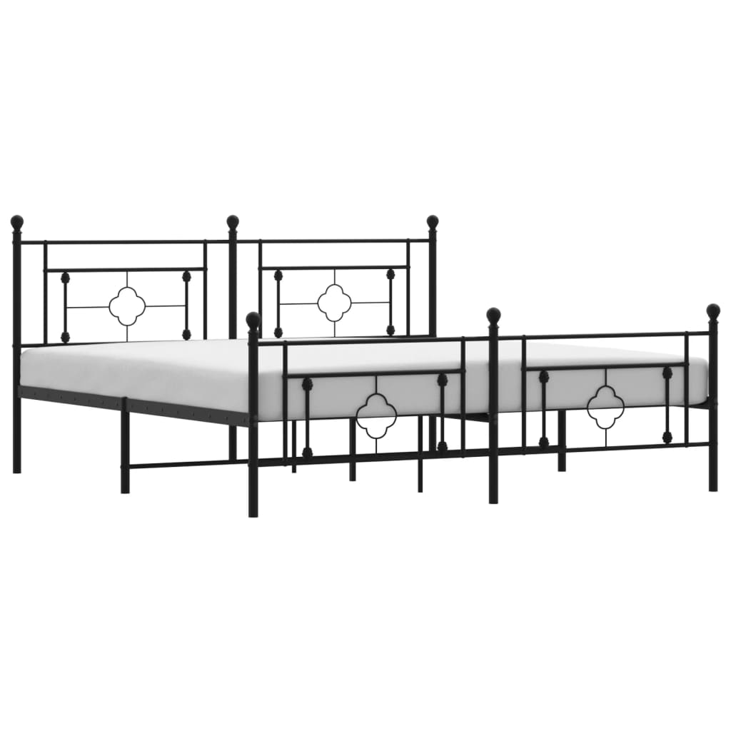 vidaXL Metal Bed Frame without Mattress with Footboard Black 180x200 cm Super King