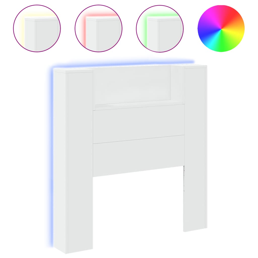 vidaXL Headboard Cabinet with LED White 100x16.5x103.5 cm