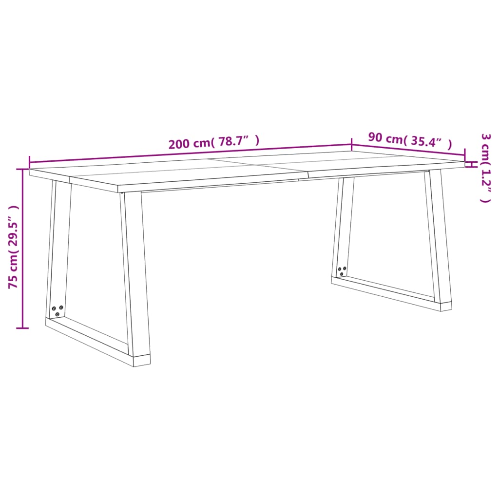 vidaXL Dining Table with Live Edge 200x90x75 cm Solid Wood Acacia