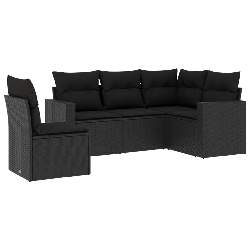 vidaXL 5 Piece Garden Sofa Set with Cushions Black Poly Rattan