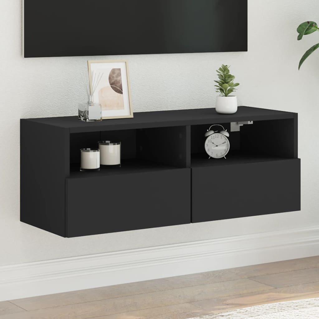 vidaXL TV Wall Cabinet Black 80x30x30 cm Engineered Wood